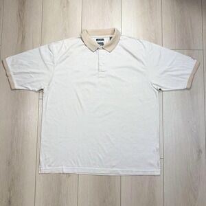 Vintage Haggar Tour Men's XL Polo Shirt Beige White Stripe Cotton Golf 90s Y2K